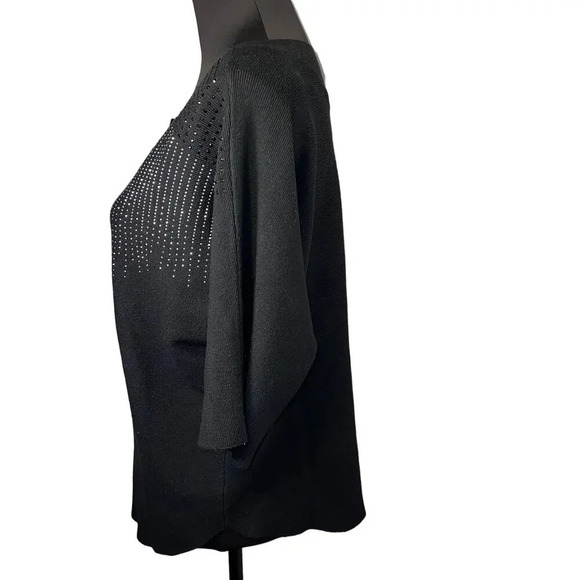 Luna, ribbed short sleeve silver black rhinestone embedded vent stretchy top XL - Picture 5 of 8